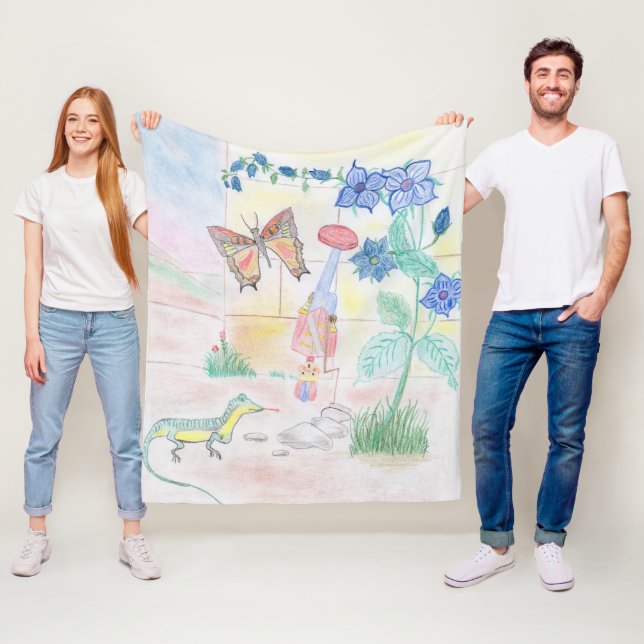 Custom Kids Artwork, Nutcracker toy, butterfly,  Fleece Blanket (In Situ)