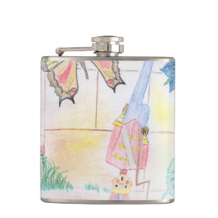 Custom Kids Artwork, Nutcracker toy, butterfly, Hip Flask