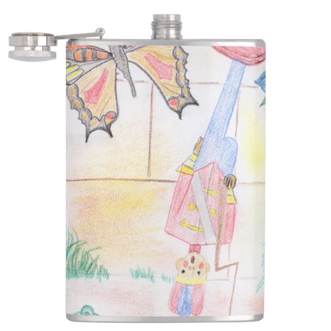 Custom Kids Artwork, Nutcracker toy, butterfly,  Hip Flask (Opened)