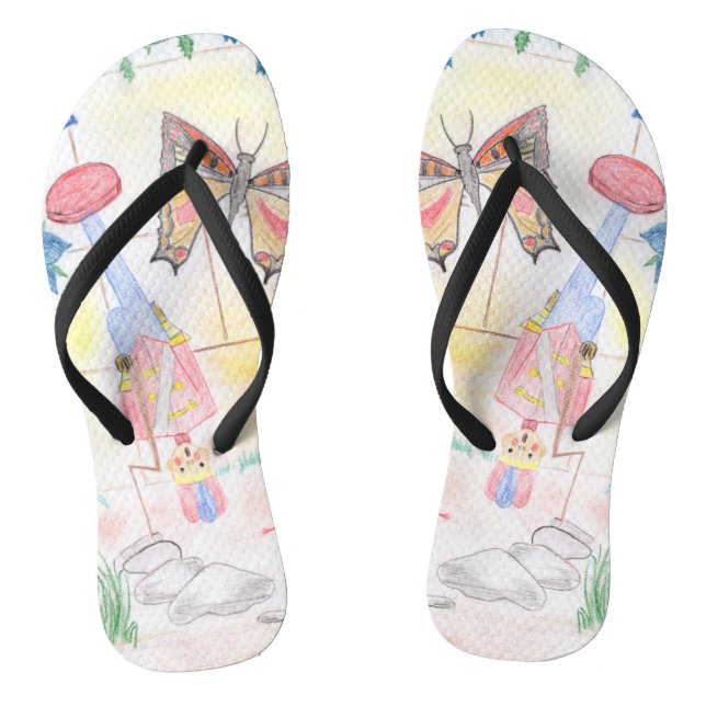 Custom Kids Artwork, Nutcracker toy, butterfly,  Jandals (Footbed)