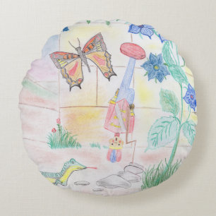 Custom Kids Artwork, Nutcracker toy, butterfly,  Round Cushion