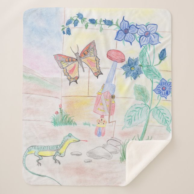 Custom Kids Artwork, Nutcracker toy, butterfly,  Sherpa Blanket (Front)
