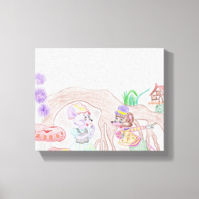 Custom Kids Artwork, two cute mouse, flowers.... Canvas Print (Front)