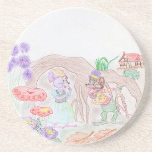 Custom Kids Artwork, two cute mouse, flowers.... Coaster
