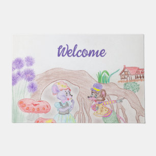Custom Kids Artwork, two cute mouse, flowers.... Doormat