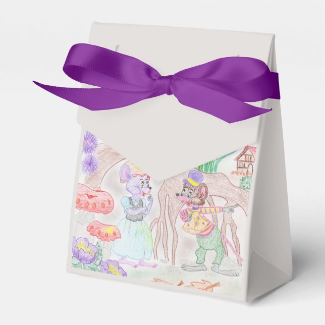 Custom Kids Artwork, two cute mouse, flowers.... Favour Box (Front Side)