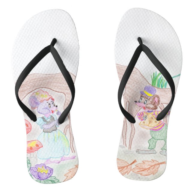 Custom Kids Artwork, two cute mouse, flowers.... Jandals (Footbed)