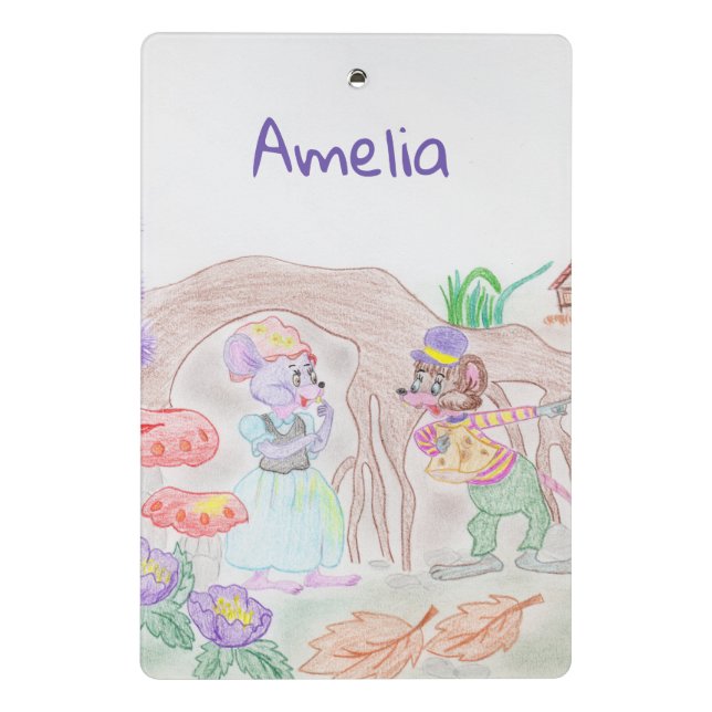 Custom Kids Artwork, two cute mouse, flowers.... Mini Clipboard (Back)