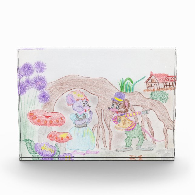 Custom Kids Artwork, two cute mouse, flowers.... Photo Block (Front)