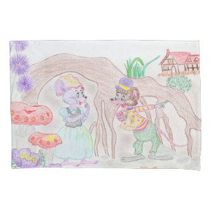 Custom Kids Artwork, two cute mouse, flowers.... Pillowcase