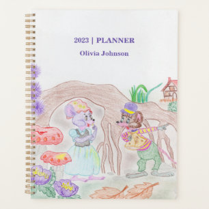 Custom Kids Artwork, two cute mouse, flowers.... Planner