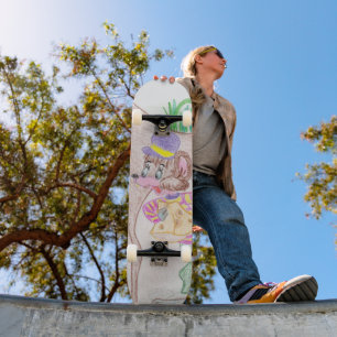 Custom Kids Artwork, two cute mouse, flowers.... Skateboard