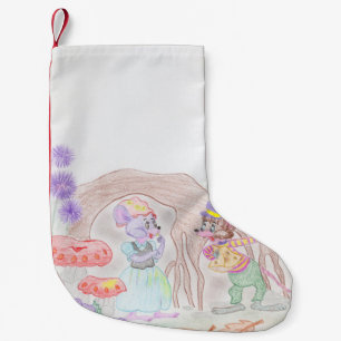 Custom Kids Artwork, two cute mouse, flowers.... Small Christmas Stocking