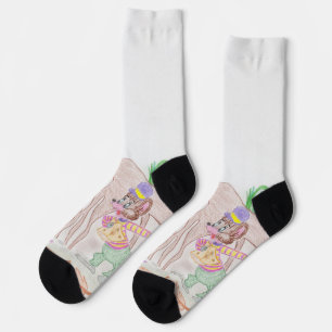 Custom Kids Artwork, two cute mouse, flowers.... Socks