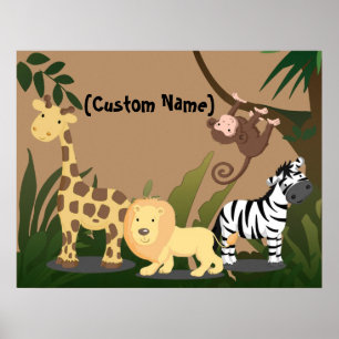 Custom Kids Baby Name JungleZoo Wall Art Poster