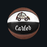 Custom kid's basketball with cute police car print<br><div class="desc">Custom kid's basketball with cute police car print and name. Cool sports present for sporty children. Available in full size and small mini. Black and white design with personalised text. Make your own ball for basketball player, future police officer, nephew, son, grandson etc. Great as Birthday, Christmas or Holiday party...</div>