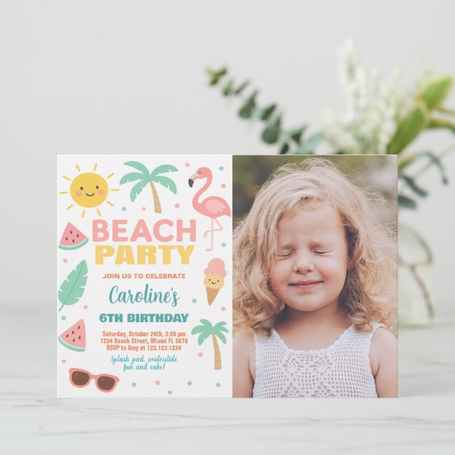 Custom Kids Beach Birthday Invitation & Party (Standing Front)