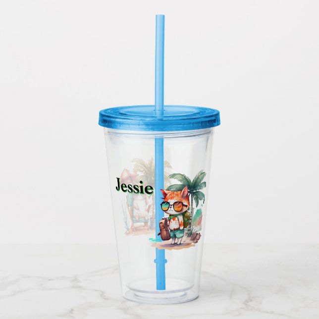Custom Kids Beachcomber Cat  Acrylic Tumbler (Front)