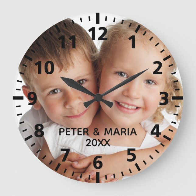 Custom kids children photo names year large clock (Front)