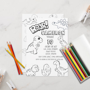 Custom Kids Colouring Dinosaur for Boys & Girls    Invitation