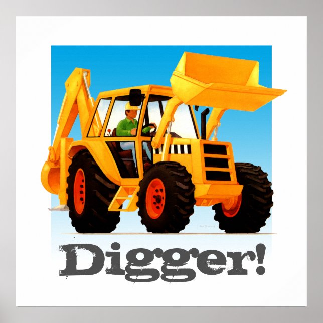 Custom Kids Construction Truck Yellow Digger Poster (Front)