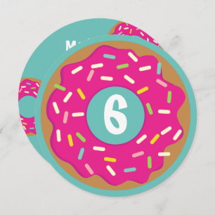 Custom kid's cute round pink doughnut Birthday par Invitation