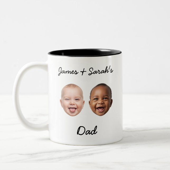 Custom Kids Faces & Names Personalised Dad Gift Two-Tone Coffee Mug (Left)