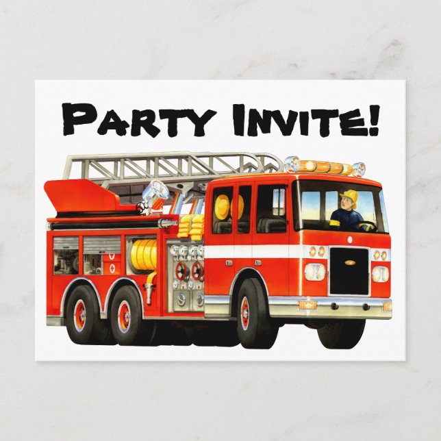 Custom Kids Fire Truck Party Invite (Front)