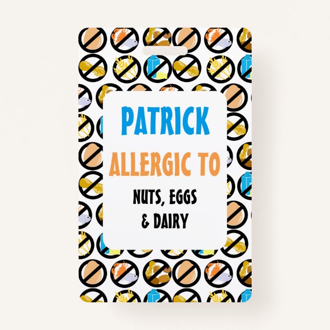 Custom Kids Food Allergy Alert Allergy Symbols ID Badge (Front)