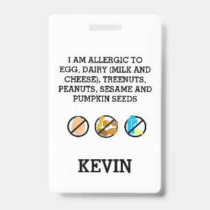 Custom Kids Food Allergy Alert Top Allergy Symbols ID Badge
