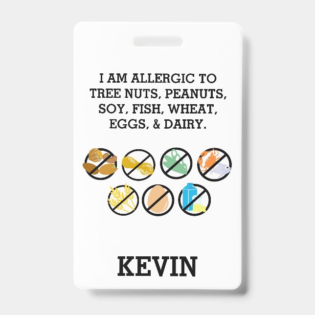 Custom Kids Food Allergy Alert Top Allergy Symbols ID Badge (Front)