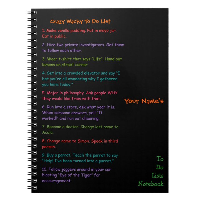 Custom Kids Funny Crazy Wacky To Do Lists Notebook (Front)