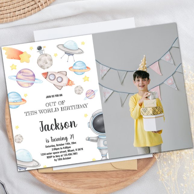 Custom Kids Galaxy Party Invite (Outer Space Birthday Invitations with photo)