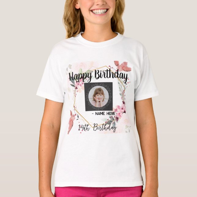 Custom Kids Girl Basic Birthday wishes Text Image T-Shirt (Front)