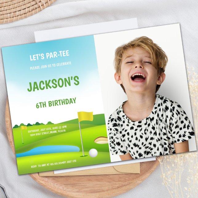 Custom Kids Golf Party Invite (6th Birthday Golf Invitations with photo)