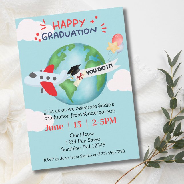 Custom Kids Graduation & QR Code,Photo,Aeroplane Invitation (Creator Uploaded)