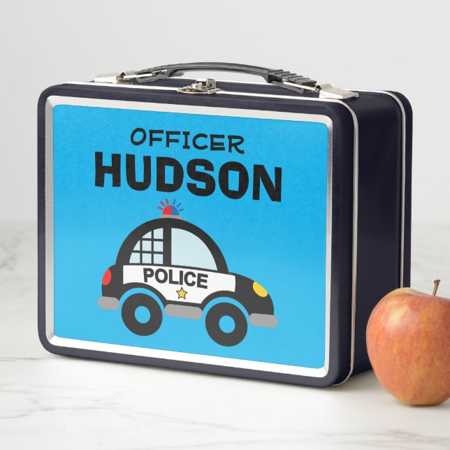 Custom kid's lunch box with police officer car (In Situ)