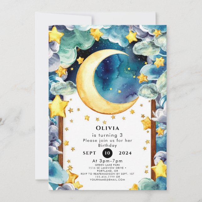 Custom Kids Moon Birthday Invitation (Front)