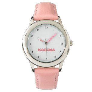 Custom Kids Name Steel Pink Leather Girls Watch