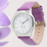 Custom Kids Name Steel Purple Leather Girls Watch<br><div class="desc">Custom, personalised, kids girls fun cool stylish purple leather strap, stainless steel case, wrist watch. Simply type in the name. Go ahead create a wonderful, custom watch for the lil princess in your life - daughter, sister, niece, grandaughter, goddaughter, stepdaughter. Makes a great custom gift for birthday, graduation, christmas, holidays,...</div>