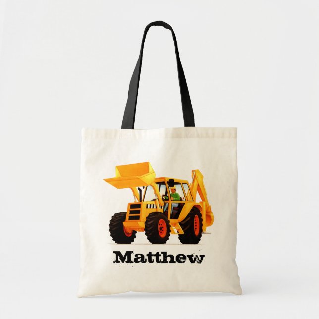 Custom Kid's Name Yellow Digger Tote Bag (Front)