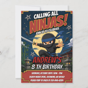 Custom Kids Ninja Birthday Warrior  Invitation