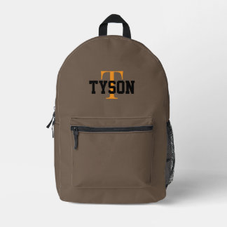 custom kids or teen name mocha mousse brown  printed backpack