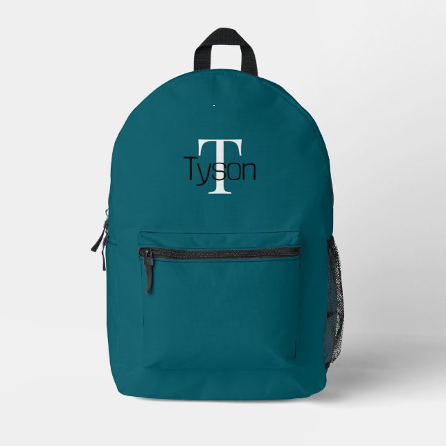 custom kids or teen name teal blue printed backpack (Front)