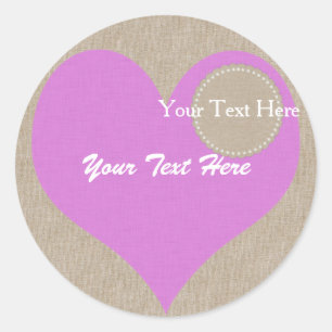 Custom Kids Party Baby Shower Pink Fabric Heart Classic Round Sticker