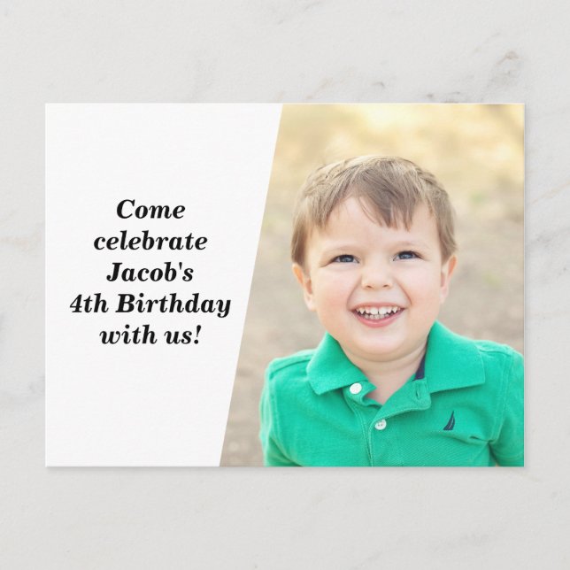 Custom Kids Photo Birthday Party Chic Black Text Invitation Postcard (Front)
