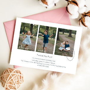Custom Kids Photo Collage Double Birthday Party Invitation