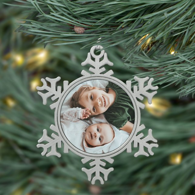 Custom Kids Photo Keepsake Snowflake Pewter Christmas Ornament (Creator Uploaded)