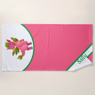 Custom Kids Pink Cartoon Dragon Beach Towel