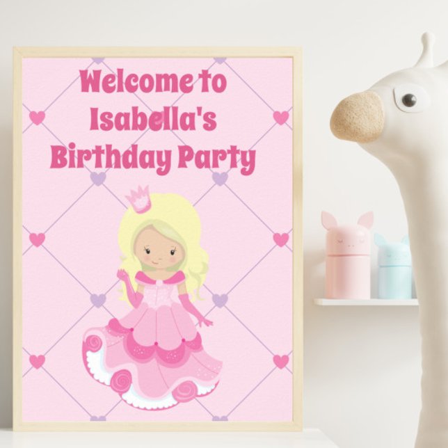 Custom Kids Princess Birthday Party Pink Poster (Creator Uploaded)